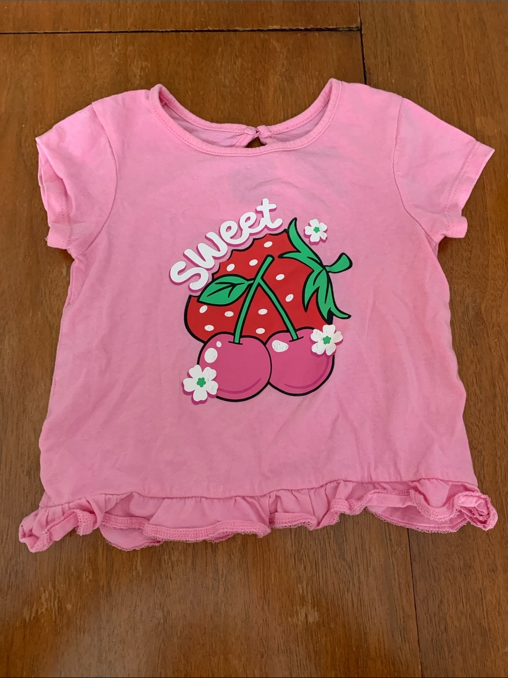 😊FREE😊 Pink 'Sweet' Fruit Graphic Ruffle-Hem Short Sleeve Tee